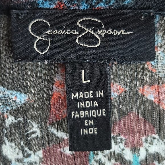 Jessica Simpson Large Black White 3/4 Sleeve Sheer Embroidered Edging Blouse Top - Picture 4 of 4